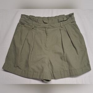 Oasis 14 Olive Green Khaki Shorts Pleated Zipper & Clip Fly Pockets Cuffed